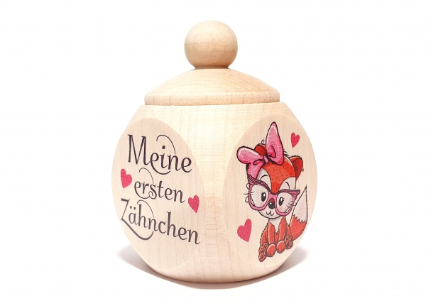 Holzdose "Fuchsmädchen" 4x4cm