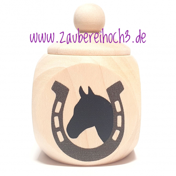Holzdose Pferdekopf im Hufeisen 4x4