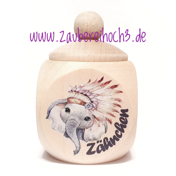 Holzdose Afrika Elefant Zähnchen Junge 4x4