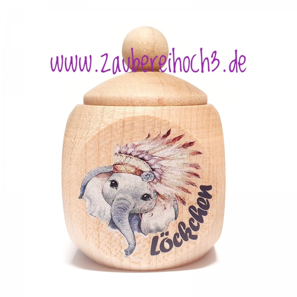 Holzdose Löckchen Afrika Elefant Junge 4x4