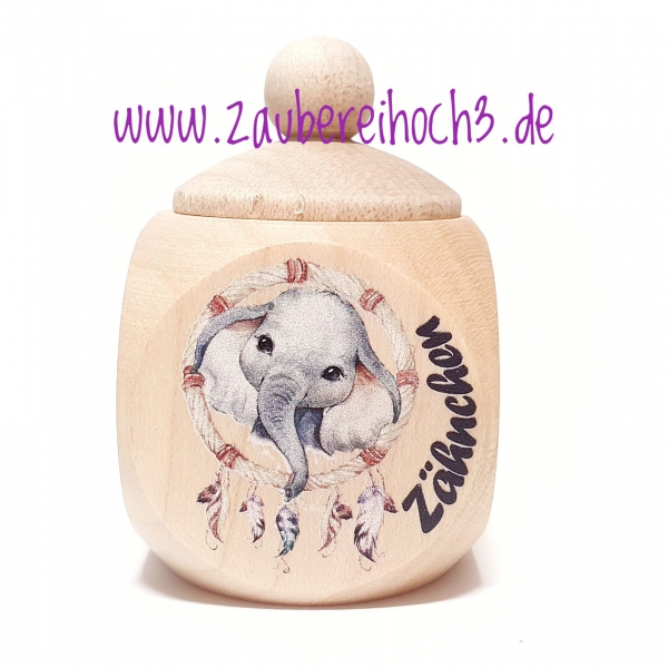 Holzdose Afrika Elefant Zähnchen Mädchen 4x4