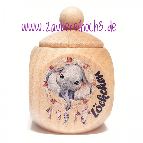 Holzdose Afrika Elefant Löckchen Mädchen 4x4