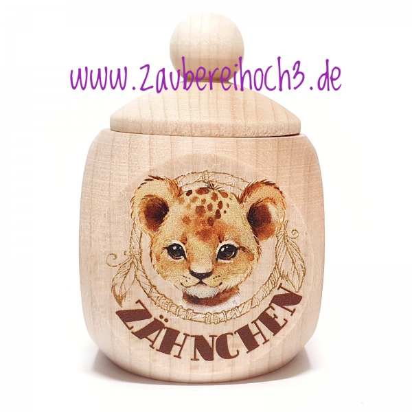 Holzdose Afrika Löwe Zähnchen 4x4