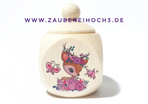 Holzdose Rehlein Blümchen 4x4