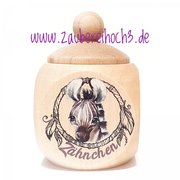 Holzdose Afrika Zebra Zähnchen 4x4