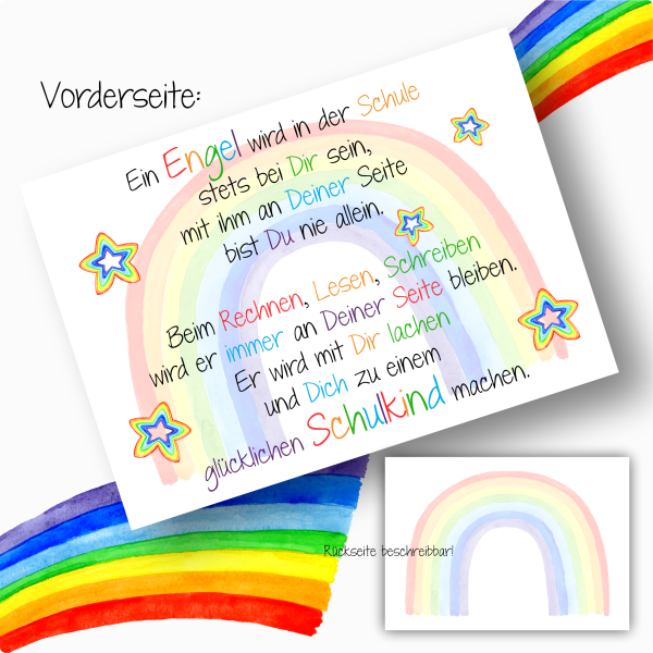 Postkarte Schulkind Gedicht Regenbogen