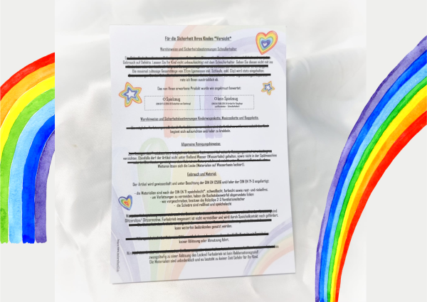 NEU Sicherheitshinweise Regenbogen Block